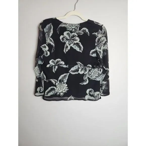 Tommy Bahama silk mesh blouse L lined sheer sleeves palm print Babydoll Y2k Boho - Picture 4 of 9